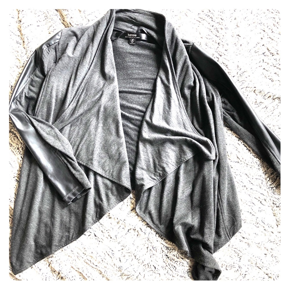🖤Kensie gray cardigan with faux leather